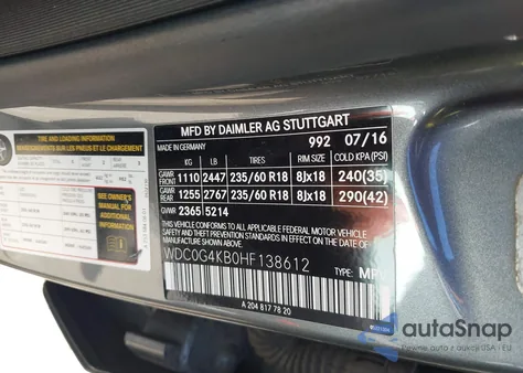 2017 Mercedes-Benz Glc 300 4Matic from USA, damaged, VIN WDC0G4KB0HF138612